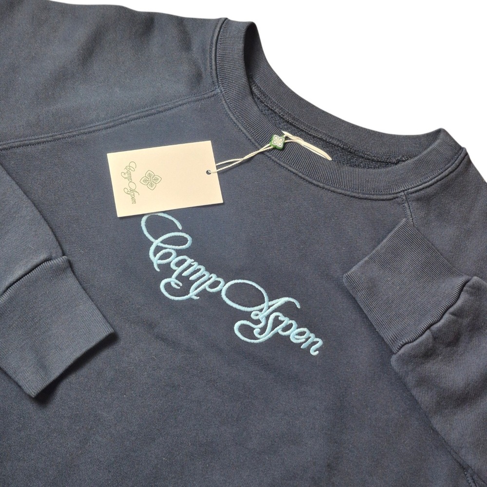 Camp Aspen Womens XS Navy Cropped Sweatshirt Made in USA Cotton Preppy NWT